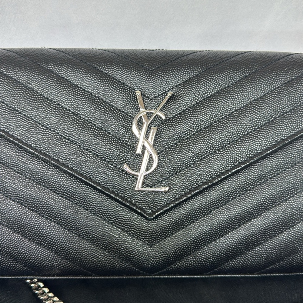 YSL Monogram Large Wallet Bag on Chain in Grained Leather Black - Picture 2 of 8